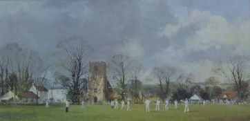 ROY PERRY R I, The Opening Match, print, framed and glazed. 27.5 x 56.5 cm.