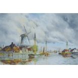 L VAN STAATEN, Dutch Harbour Scene, watercolour, signed, framed and glazed. 40.5 x 61 cm.