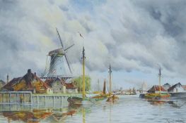 L VAN STAATEN, Dutch Harbour Scene, watercolour, signed, framed and glazed. 40.5 x 61 cm.