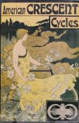 A framed and glazed poster for American Crescent Cycles. 55 x 83 cm overall.