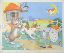Four nursery rhyme pictures from the Gay Way series, produced by Macmillan & Co Ltd: Hey,