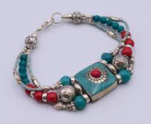 A Tibetan turquoise set bracelet. 19 cm long.