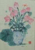 XIAO YAN, QI (born 1980) Chinese, Rose Garden, watercolour, signed and with red seal mark,