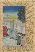 A Mughal painted manuscript page, framed and glazed. 31 x 23 cm overall.