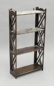 A set of mahogany hanging shelves. 40.5 cm wide x 81 cm high.