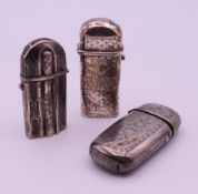 Three continental silver vesta cases. Tallest 6.8 cm high.
