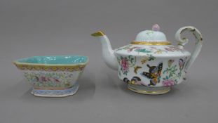 A 19th century Chinese Canton teapot and a 19th century Chinese porcelain bowl.