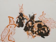 YING YEUNG LI (born 1951) Chinese, Rabbits, framed and glazed. 56 x 75.5 cm.
