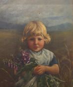 LATE 19TH/EARLY 20TH CENTURY SCHOOL, 'Girl with Foxgloves', oil on canvas, framed. 49 x 60 cm.