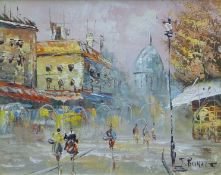 J BURNET, Paris Scene, oil on canvas, signed, framed. 19 x 24 cm.