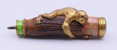 A silver and enamel mounted walking stick handle,