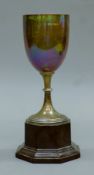 A silver trophy cup on stand. 24 cm high overall. 142.2 grammes of silver.