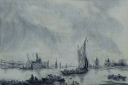 W USHER SGT.RAF, A View of the Waal River, charcoal, signed and dated 1968, framed and glazed. 32.
