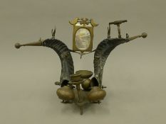 A Victorian horn-mounted desk stand. 40 cm wide.