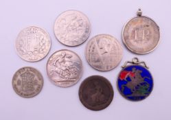 Eight various coins to include an Queen Victoria 1845 crown, an 1890 crown,