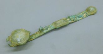 A Chinese bronze and jade ruyi septre. 30.5 cm long.