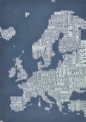 BOLD AND NOBLE, A Map of Europe, print on card, unframed. 70 x 50 cm overall.