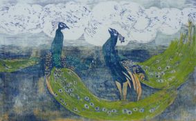 HALL, PAULINE (1917-2007) British (AR), Peacocks, woodcut artist's proof, signed, unframed.