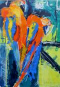 GRAHAM?, Parrots, acrylic and pastel, indistinctly signed and dated May, framed and glazed.