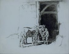 SOPER, GEORGE (1870-1942) British (AR), Feeding the Horses, drypoint etching, unsigned, unframed.