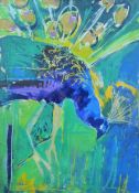 GRAHAM?, Peacock, acrylic and pastel, unsigned, framed and glazed. 56 X 41 cm.