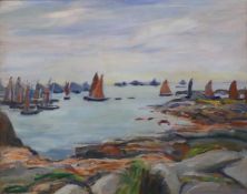 Manner of RAOUL DUFY, 'Harbour Scene', oil on panel, framed. 31.5 x 39.5 cm.
