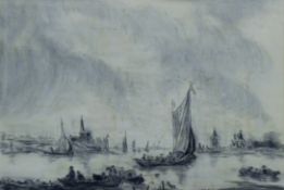 W USHER SGT.RAF, 'A View of the Waal River', charcoal, signed and dated 1968, framed and glazed. 32.