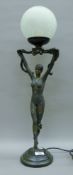 An Art Deco-style resin figural table lamp. 65 cm high.
