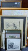 A quantity of various prints, including Ely Cathedral, each framed and glazed.