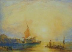 Circle of RICHARD PARKES BONINGTON (1802-1828) British, 'Seascape with Figures on a Beach',