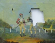 A 19th century Folk Art picture of a 'Jockey and a Bookie', framed,