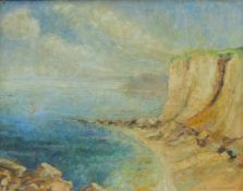 IRIS JACKMAN, 'Memory of the Dorset Cliffs', oil on board, signed, framed. 38.5 x 49 cm.