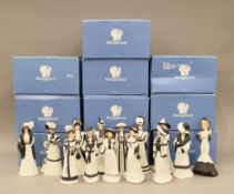 Fourteen Wedgwood Hyde Park Collection porcelain figurines, some boxed. The largest 20 cm high.