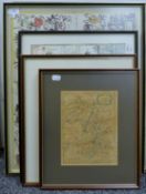 A quantity of various framed maps and prints of maps, each framed and glazed. The largest 45 x 55.