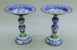 A pair of Canton enamel tazzas. Each 21 cm high.