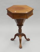A mahogany trumpet work table, made by the wood turner Peter Stock. 53 cm wide.