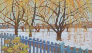SOPHIE GURNEY (1919-2011) British, 'Winter Willows', gouache, framed and glazed. 24 x 41.5 cm.