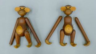 Two Danish Kay Bojesen wooden monkeys. Each 18.5 cm high.