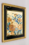 A 19th century floral picture on silk, framed and glazed. 41 x 37.5 cm overall.
