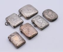 Six silver vesta cases. The largest 5 x 4.8 cm. 155.9 grammes.