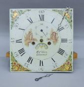 An eight-day longcase clock movement and dial, the painted dial inscribed W A T Owen Llanrwst.
