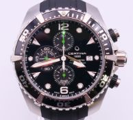 A boxed Certina DS Chronograph gentlemen's wristwatch. 5 cm wide including crown.