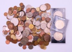 A collection of commemorative and other coins, including a boxed Falkland Islands liberation crown.