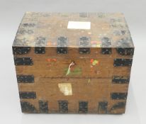 A 19th century iron-bound oak silver chest, the brass plaque inscribed The Honourable Arthur Elliot,