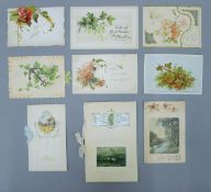A collection of Victorian greetings cards, including paper lace examples.