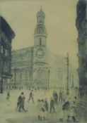 'The Exchange', etching, indistinctly signed, framed and glazed. 17 x 22 cm overall.