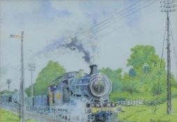 RAY WHYARD, 'Heavy Goods', watercolour, signed, framed and glazed. 12.5 x 17 cm.
