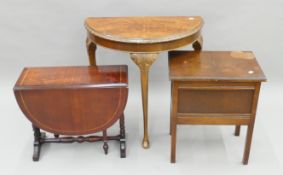 An oak sewing box and two side tables. The former 49.5 cm wide.