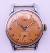 A vintage Tudor stainless steel gentlemen's wristwatch. 3.2 cm diameter including crown.