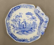 A 19th century Spode blue and white porcelain pickle dish. 13 cm wide.